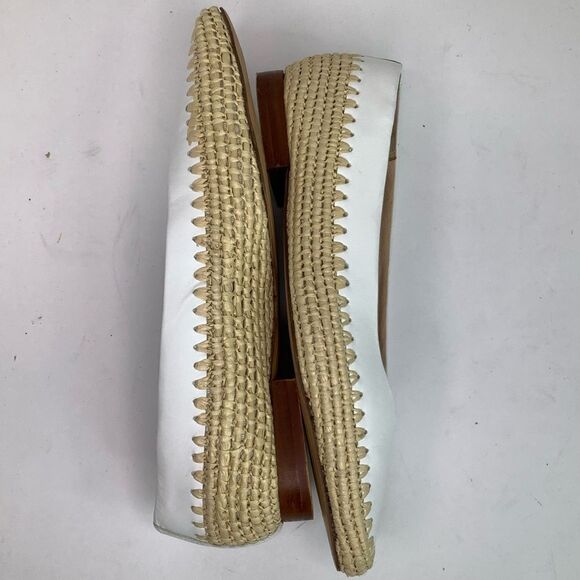 Zara Trafaluc White Leather Wheat Braided Edges Slip On Ballet Flat Sz 36/USA 6 - Picture 7 of 9